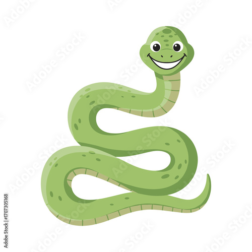 Smiling cartoon green snake with spots – flat illustration