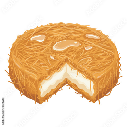 Traditional middle eastern künefe dessert with melting cheese and syrup glazed golden crispy texture – flat illustration