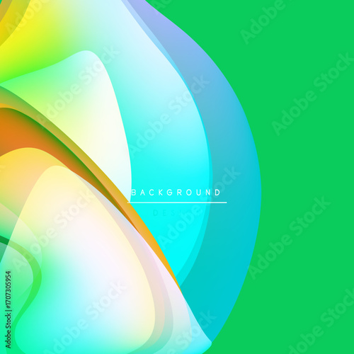 Abstract fluid shapes, vibrant colors blend. Green dominates right side, curves flow smoothly. Modern design element.
