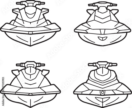 Set of Jet ski Outline vector illustration isolated On Transparent Background