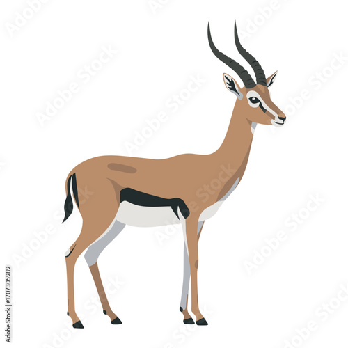 Elegant gazelle illustration with graceful horns in natural pose – flat illustration