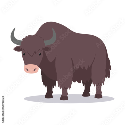 Illustration of a brown yak with curved horns on a – flat illustration