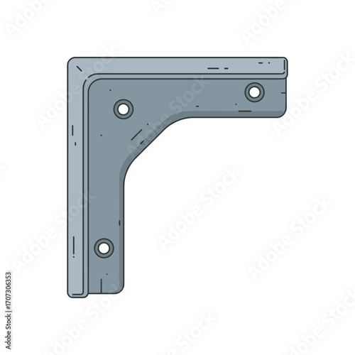 Steel corner bracket with drill holes for construction and furniture assembly – flat illustration