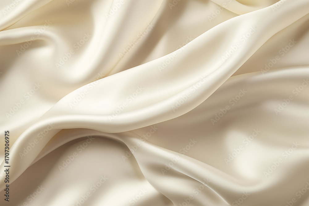 Fototapeta premium Ivory cream satin fabric with soft folds, background