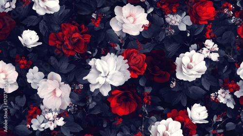 Wallpaper Mural Red and white flowers pattern Torontodigital.ca