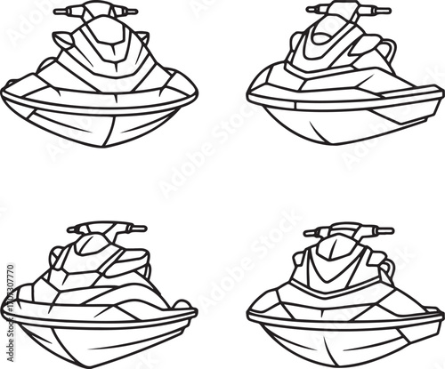 Set of Jet ski Outline vector illustration isolated On Transparent Background