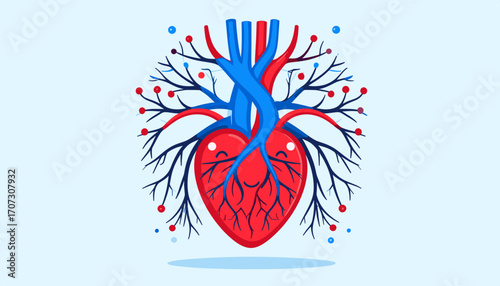 Human heart anatomy with blood vessels illustration