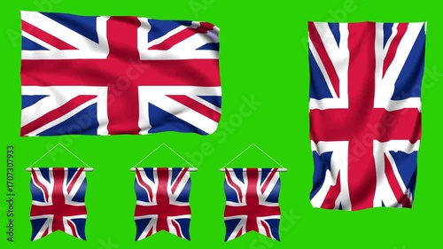 England Flag Waving Green Screen Video Animation Isolated on Chroma Key Background
