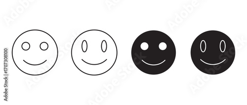 smiley face icons set. in black and white isolated on white background.