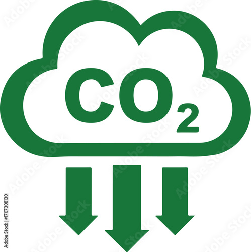 Green C O2 Cloud with Downward Arrows Icon carbon dioxide