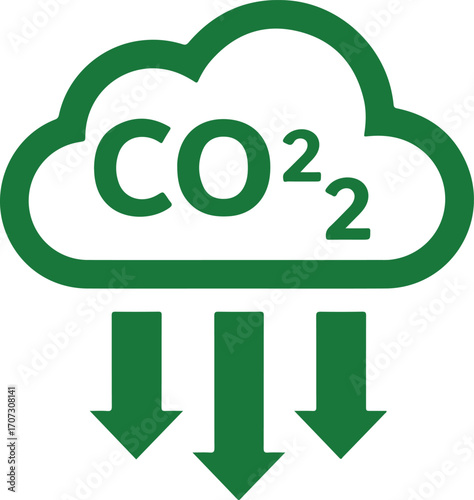 Green C O2 Cloud with Downward Arrows Icon carbon dioxide