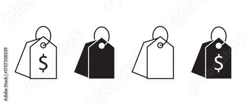 price tag icons. in black and white isolated on white background.