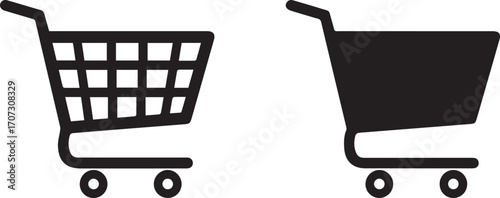 Two Black Shopping Cart Icons with Outlined Wheels