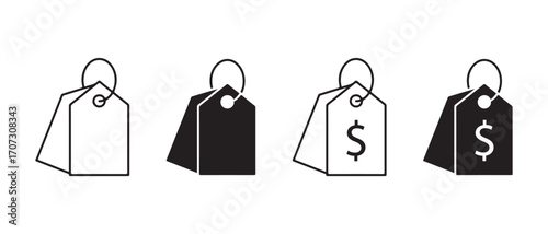 Price tag icons. in black and white isolated on white background.