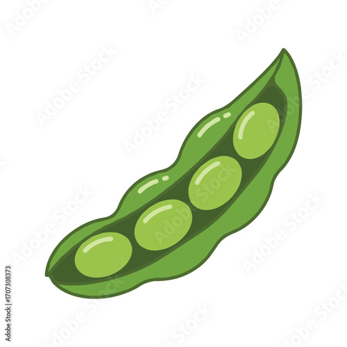 Green edamame pod with peas and leaves illustration – flat illustration