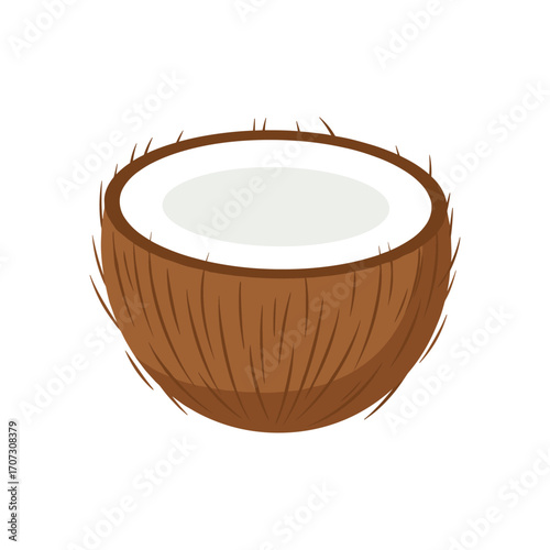 Half coconut shell with visible flesh – flat illustration