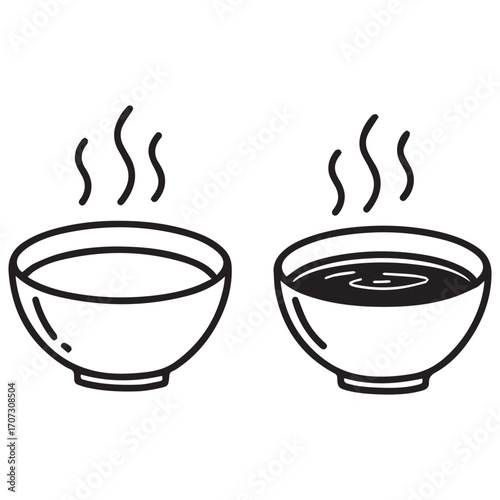 Two steaming bowls of soup or broth vector illustration