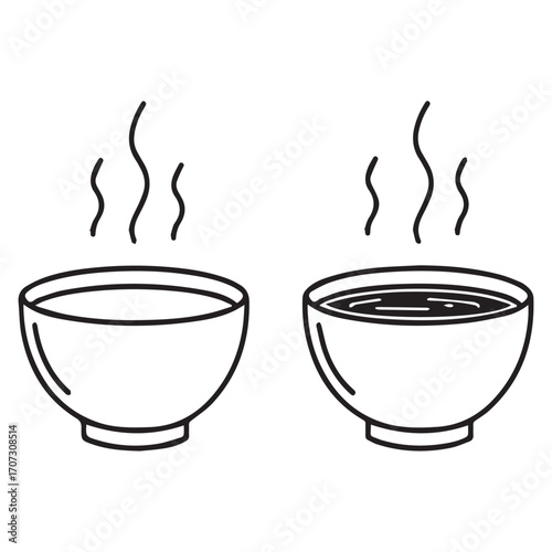 Two steaming bowls of soup or broth vector illustration