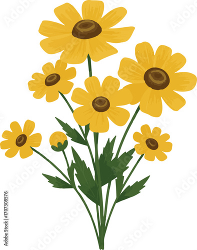 Yellow Flower Bouquet with Bud and Leaves yellow flowers
