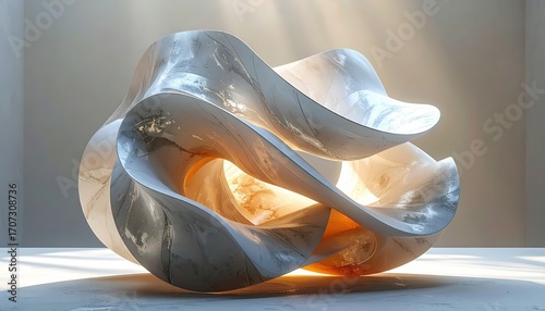 A sculpted, light-filled, abstract form, exhibiting flowing, organic shapes, and a serene, tranquil mood.
