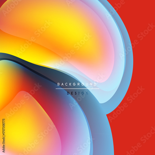 Abstract fluid shapes, vibrant colors blend. Red background contrasts flowing layers, modern design element.