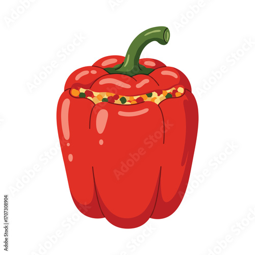 Stuffed red bell pepper with vegetables – flat illustration