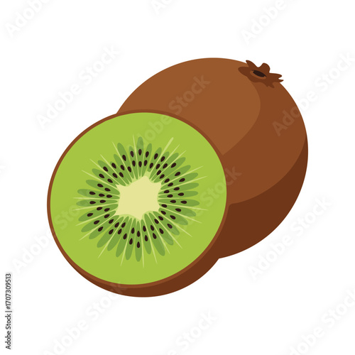 Whole and sliced kiwi fruit – flat illustration