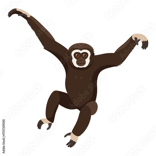Illustration of a swinging gibbon with outstretched arms – flat illustration
