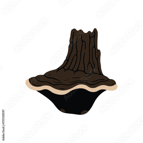 Chaga mushroom on white background: natural health supplement fungus – flat illustration
