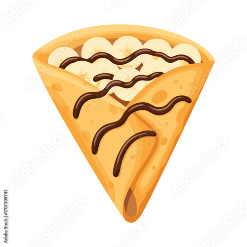 Banana chocolate crepe with drizzle – flat illustration