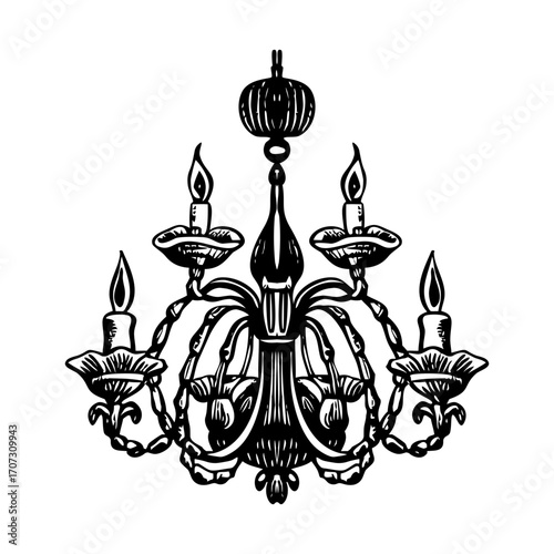A vintage style illustration showing chandelier