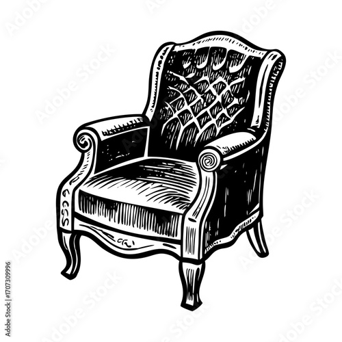 A vintage style illustration showing armchair