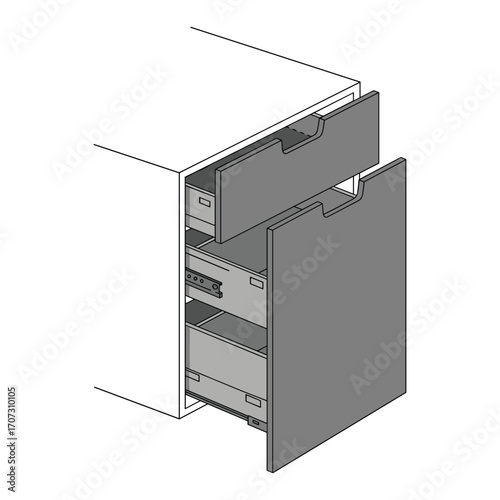 Open cabinet drawer with two levels for kitchen storage organization – flat illustration