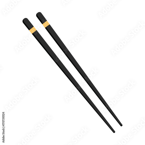 Pair of black chopsticks with golden accents – flat illustration