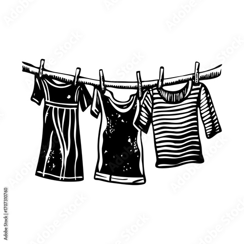 A glyph style illustration depicting clothesline