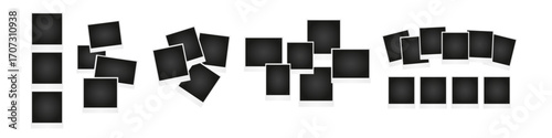 
Isolated photo frames mock-up, vector set. Photo collage templates for design, including different shapes and arrangements on a white background.