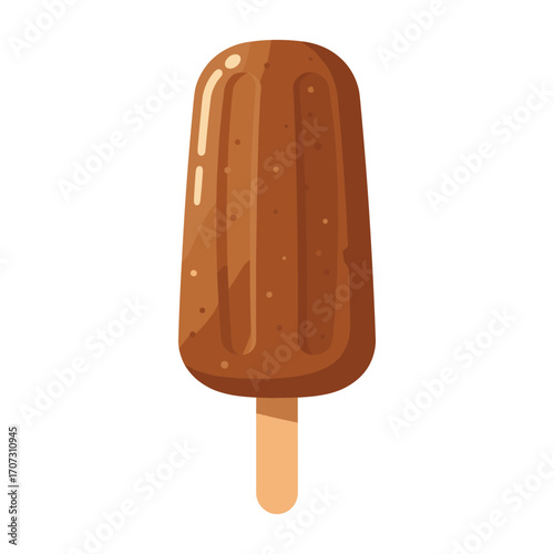 Chocolate ice cream popsicle on wooden stick with nuts – flat illustration