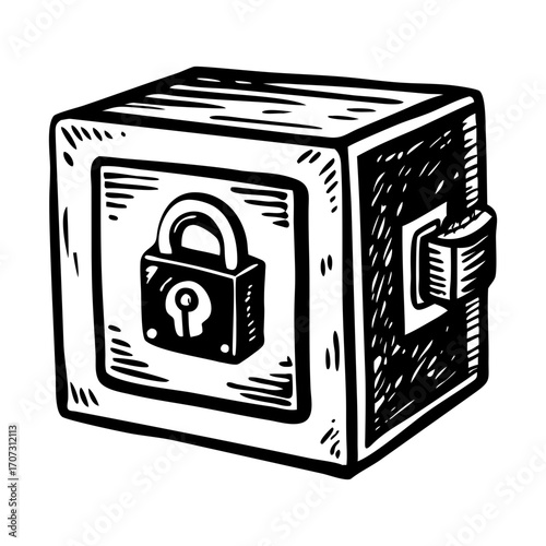 A vintage style illustration showing safe box
