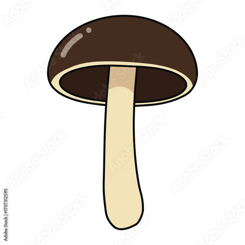 Simple illustration of a shiitake mushroom with a brown cap and light stem – flat illustration