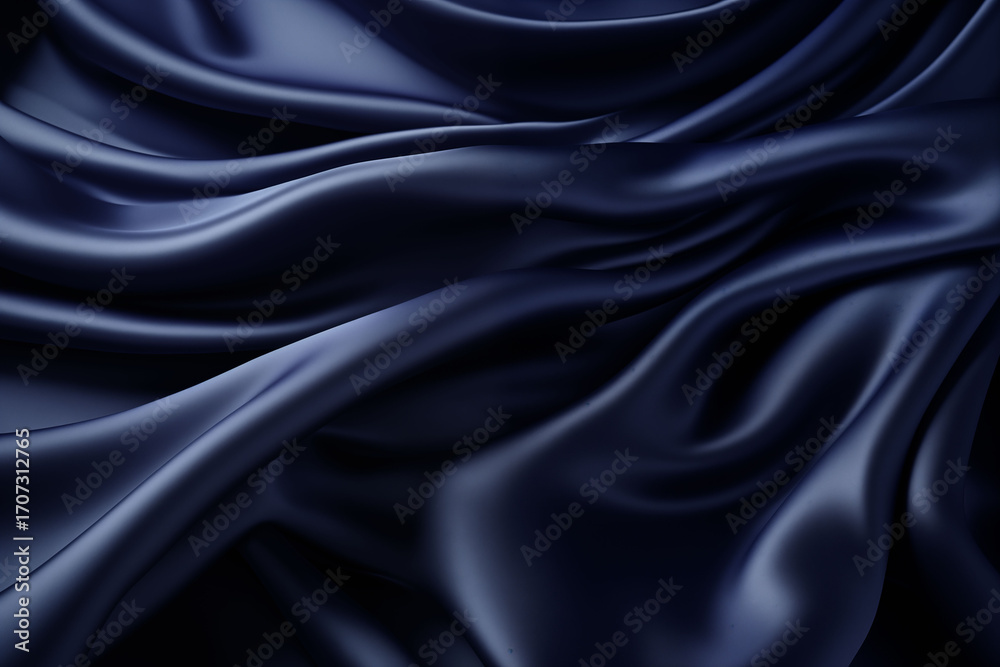 Fototapeta premium Midnight navy blue satin fabric with luxurious folds, background