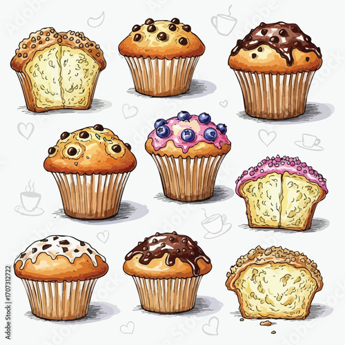 Delicious Watercolor Muffins Bakery Treats Food Photography Dessert Backgrounds