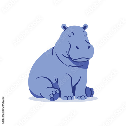 Cute cartoon hippo sitting – flat illustration