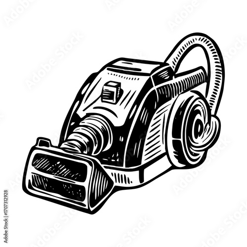 A vintage style illustration showing vacuum cleaner