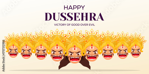 happy dussehra horizontal banner illustration in gradient style
