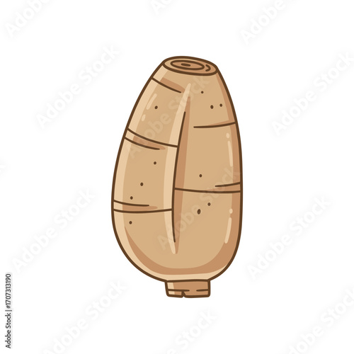 Illustration of taro root: brown edible tropical vegetable with lines and dots – flat illustration
