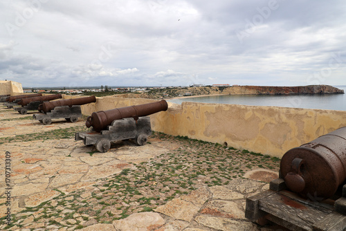 Historic cannons at the fortress of Sagres, Algarve, Portugal