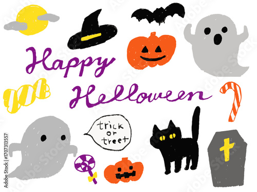 手描きあしらいセット　ハロウィン　イラスト　アイコン