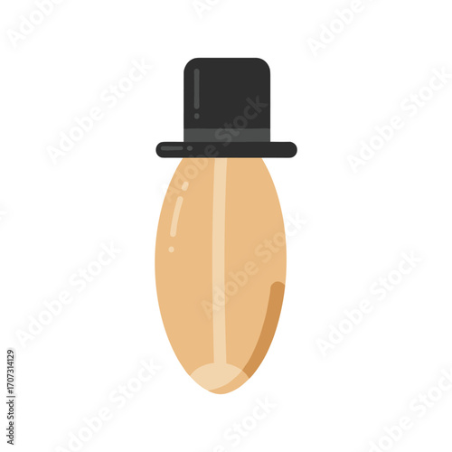 Cartoon peanut wearing black bowler hat – flat illustration