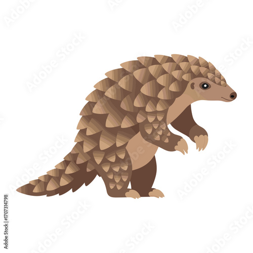 Illustration of a pangolin with scaled armor in side profile – flat illustration