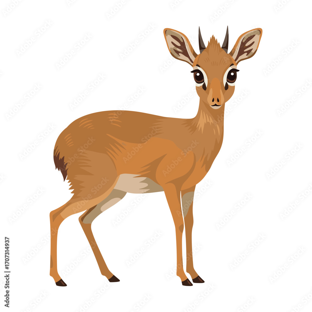 Fototapeta premium Cartoon illustration of a small deer with large ears and short antlers – flat illustration